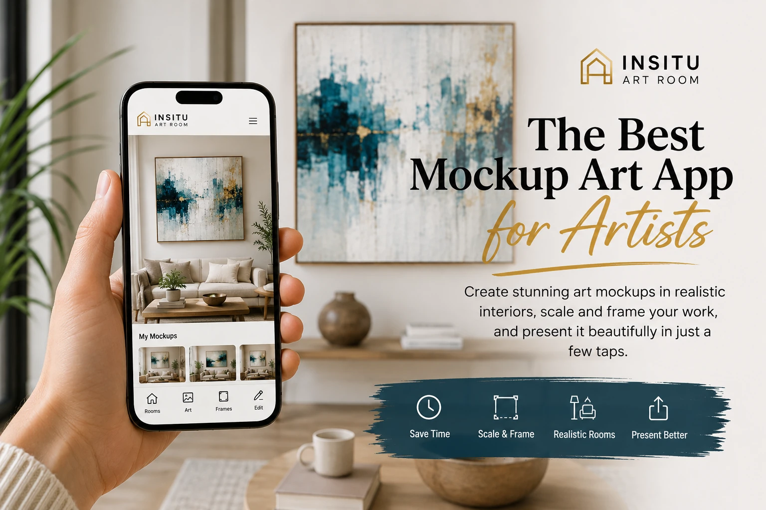 Mockup de arte realista con una obra presentada en un interior