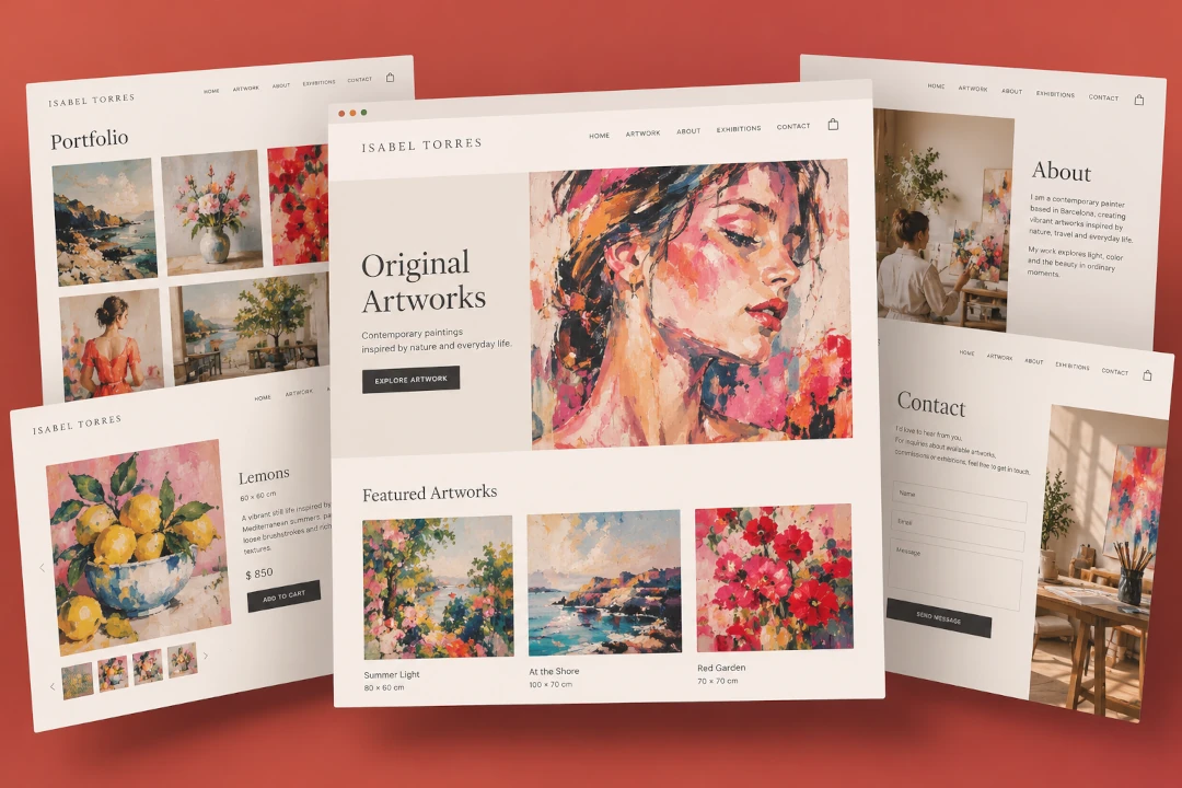 Professional artist website displaying artwork and portfolio images
