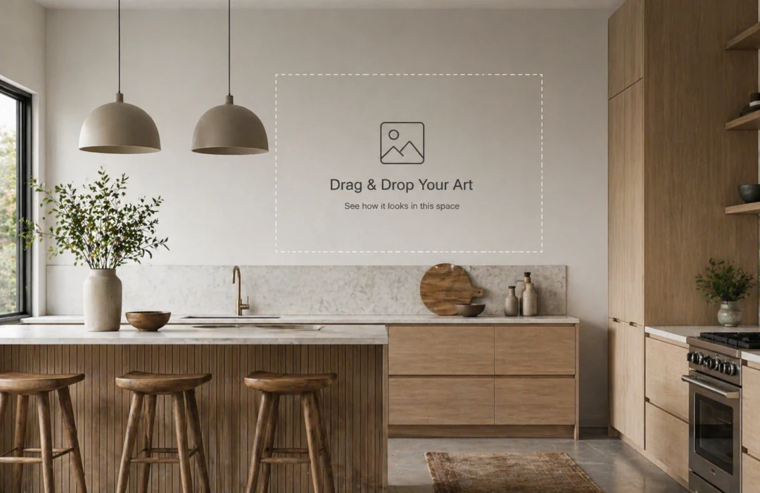 Artwork portfolio mockup showing a neutral interior wall for professional art presentation