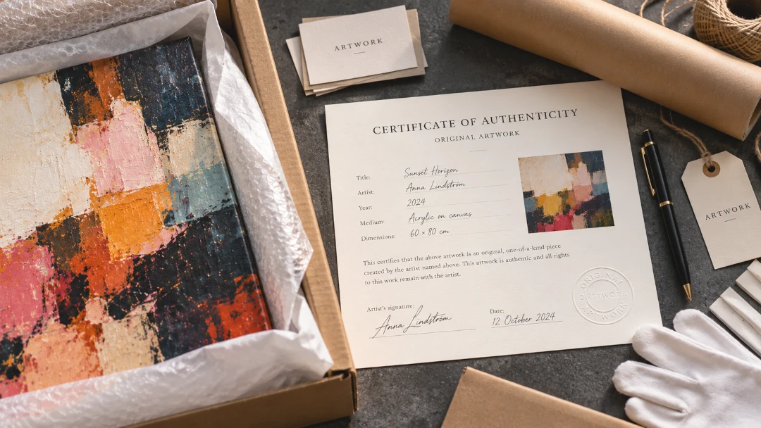 Certificate of authenticity prepared for an original artwork