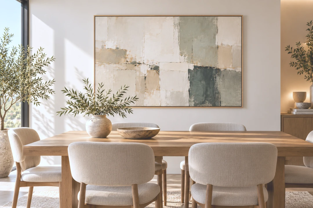 Dining room wall art mockup showing artwork in a stylish interior