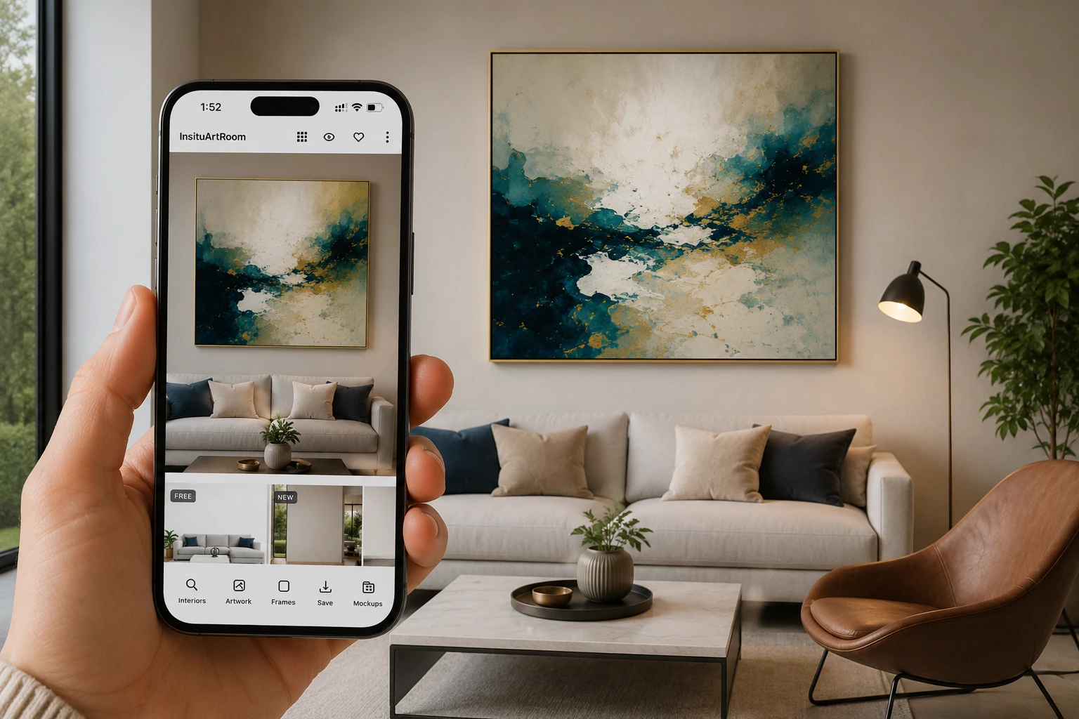Artwork displayed in a realistic interior using a free art mockup