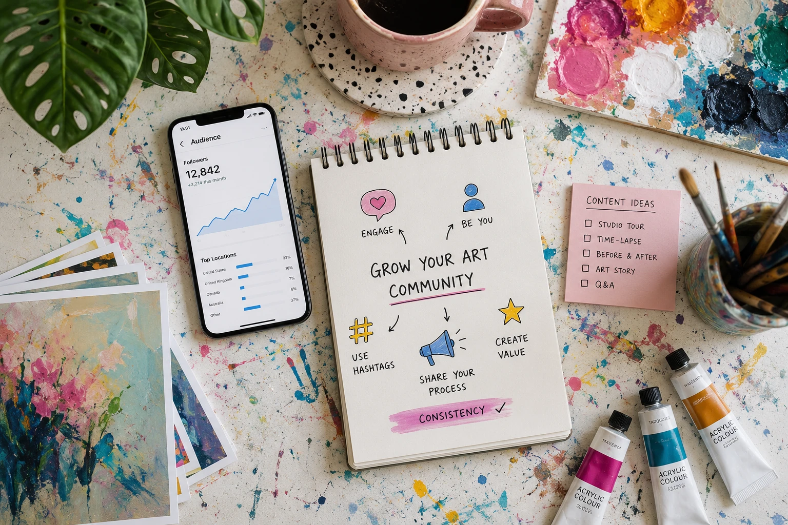Artist creating engaging social media content to grow an audience online