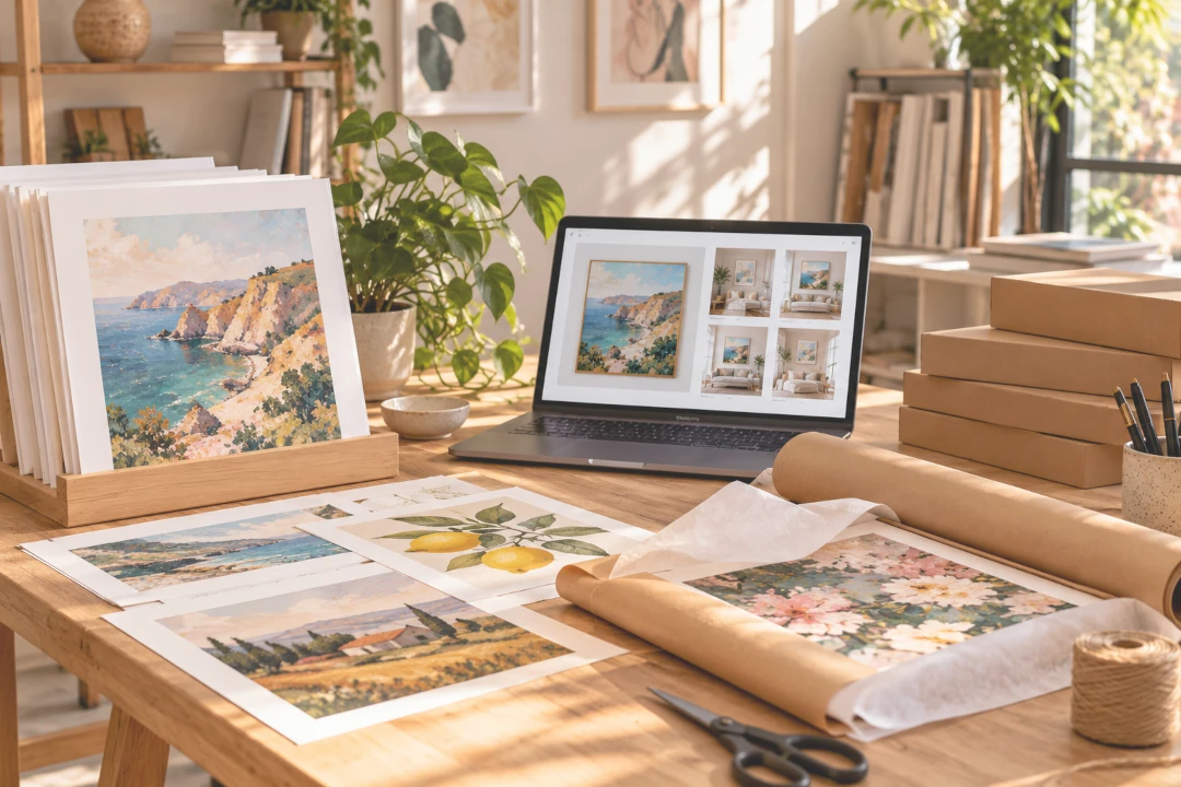 Art prints prepared and presented professionally for selling online