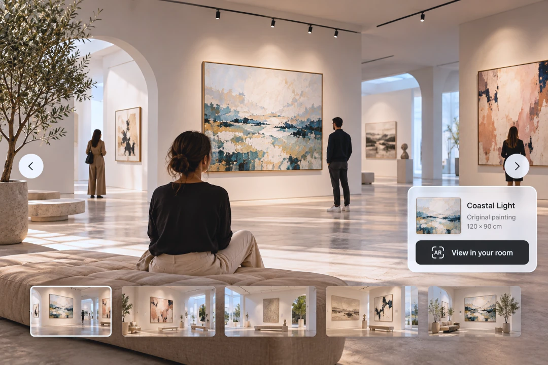 Virtual art exhibition presenting artwork in an online gallery