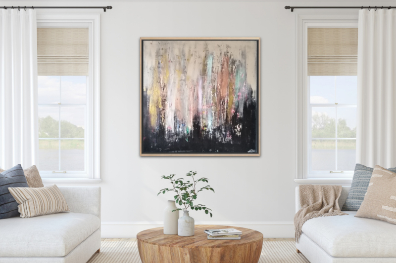 App de mockups de arte ayudando a un artista a presentar sus obras en interiores realistas